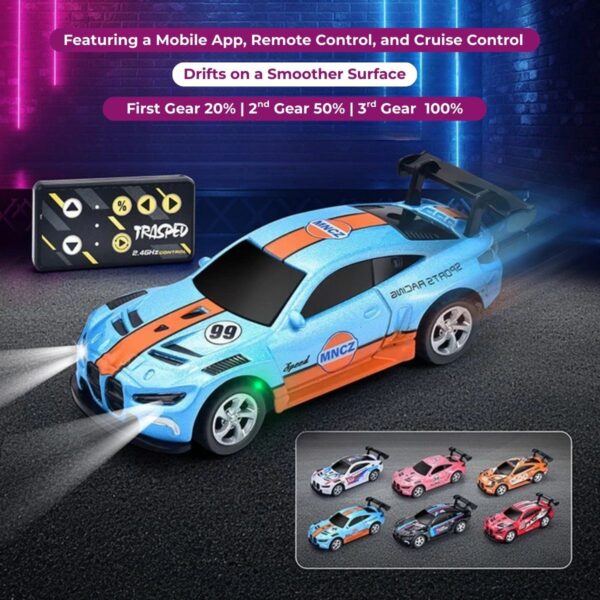 Mini RC Toy Car with App Control | 2.4GHz Remote, Lights & 3 Speed Modes